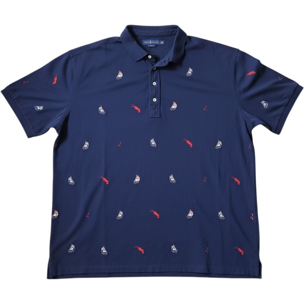 Ralph Lauren Polo Shirt Mens 4XLT Navy Blue Sailboat Lobster Nautical Polo